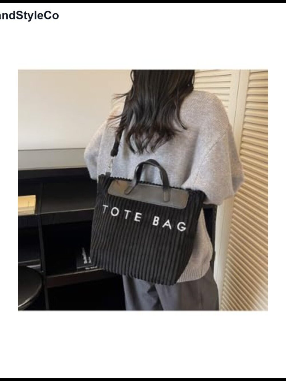Women Corduroy Tote Bag Vegan Leather Top Handle Casual Shoulder Crossbody Purse - Picture 5 of 6